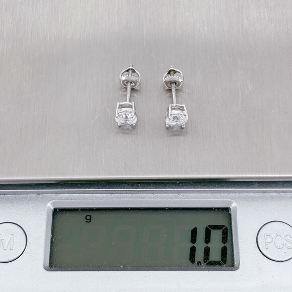 Vintage Sterling Silver 925 5mm Cubic Zirconia Stud Earrings - Picture 6 of 6